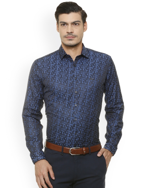 

V Dot Men Blue & Black Slim Fit Printed Casual Shirt