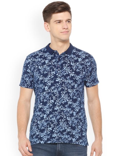 

V Dot Men Navy Blue Printed Polo Collar T-shirt