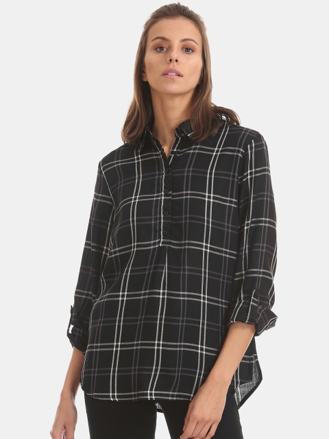 

U.S. Polo Assn. Women Black & White Regular Fit Checked Casual Shirt