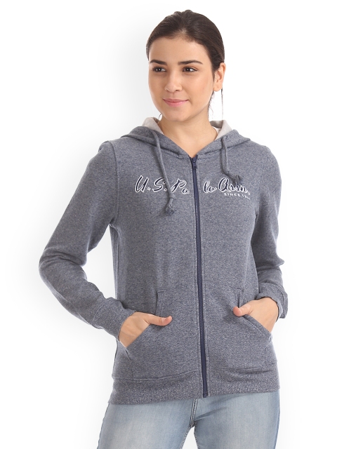 

U.S. Polo Assn. Women Blue Printed Hooded Sweatshirt