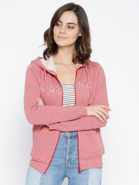 

U.S. Polo Assn. Women Pink Solid Hooded Sweatshirt