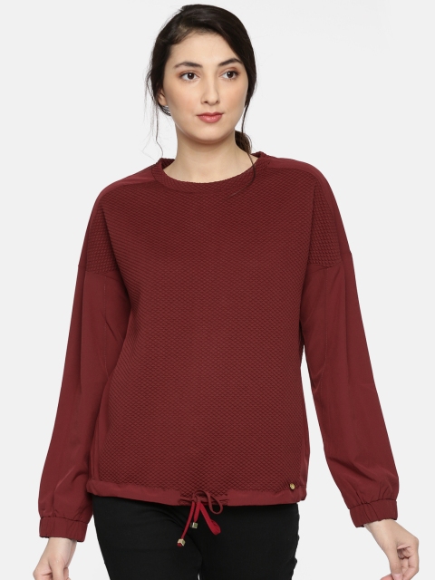 

ELLE Women Maroon Self Design Sweatshirt
