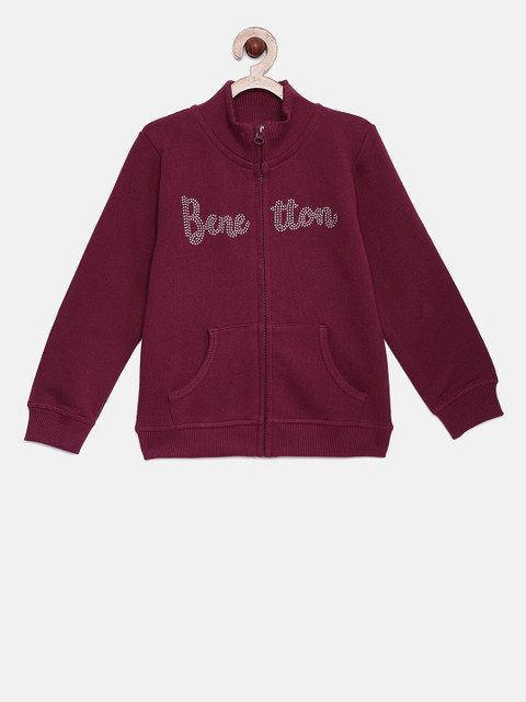 

United Colors of Benetton Girls Maroon Solid Front-Open Sweatshirt