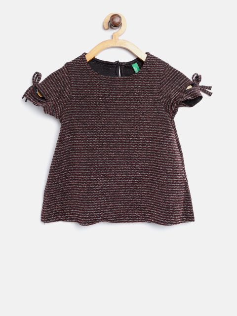 

United Colors of Benetton Girls Maroon & Silver-Coloured Striped A-Line Dress