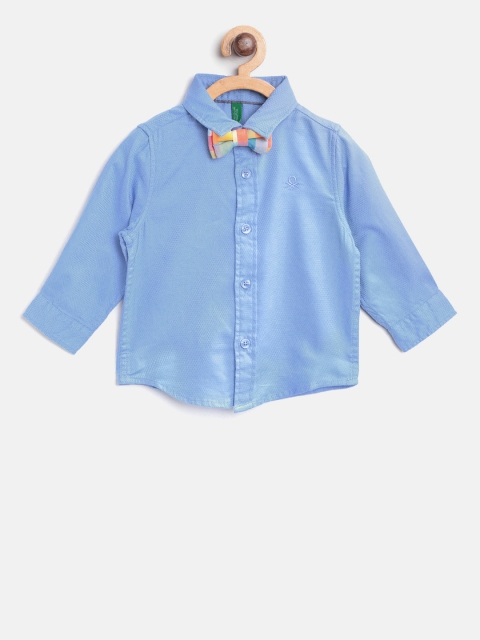 

United Colors of Benetton Boys Blue Regular Fit Self Design Casual Shirt