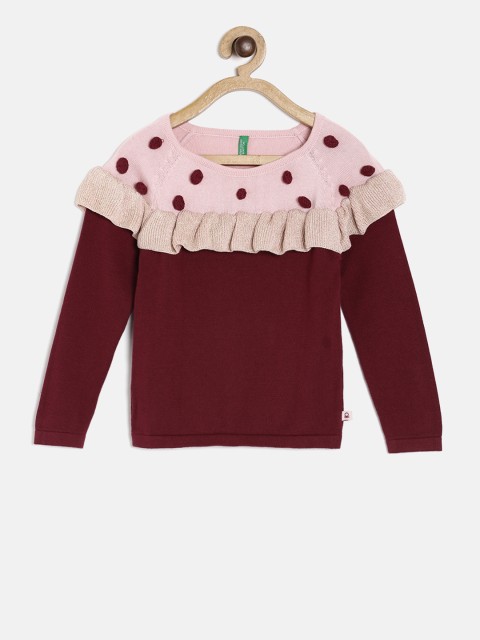 

United Colors of Benetton Girls Maroon Self Design Pullover