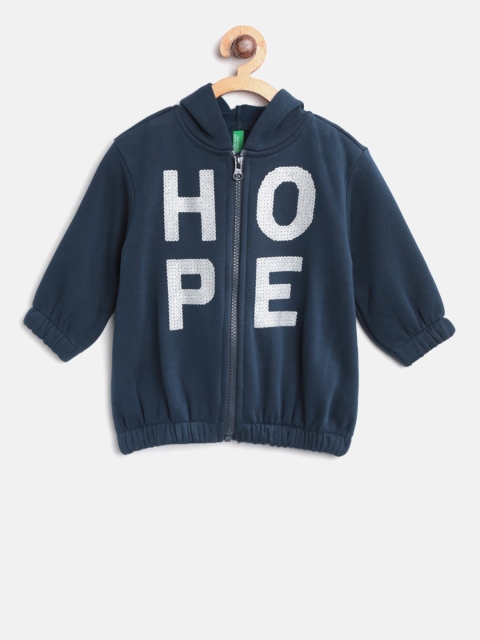 

United Colors of Benetton Girls Navy Blue Printed Hooded Sweatshirt