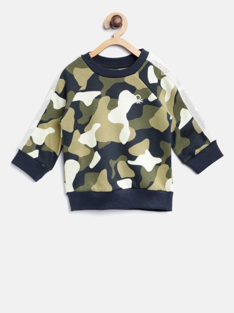 

United Colors of Benetton Boys Olive Green & Beige Camouflage Print Sweatshirt