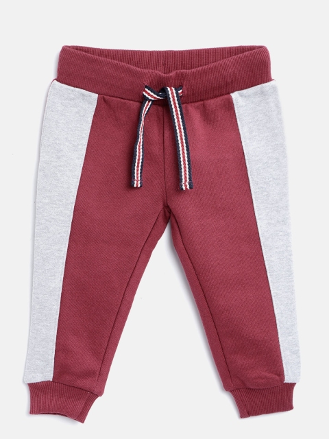

United Colors of Benetton Boys Maroon & Grey Melange Colourblocked Joggers