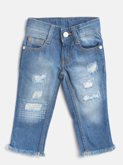 

United Colors of Benetton Boys Blue Slim Fit Mid-Rise Mildly Distressed Jeans