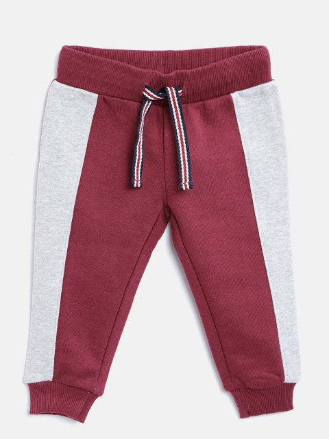 

United Colors of Benetton Boys Maroon & Grey Melange Colourblocked Joggers