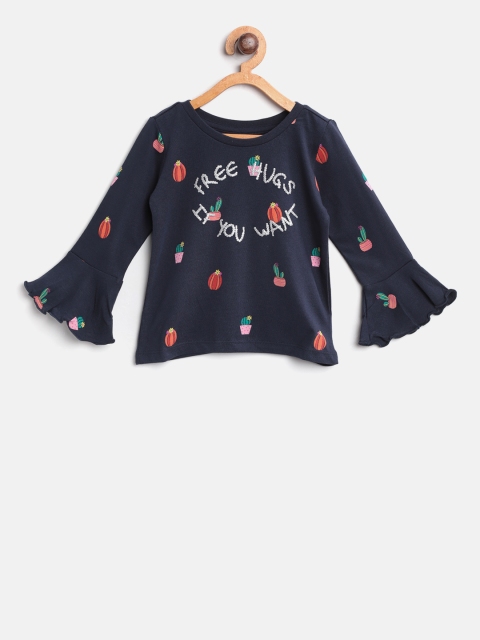 

United Colors of Benetton Girls Navy Blue & Red Printed Top