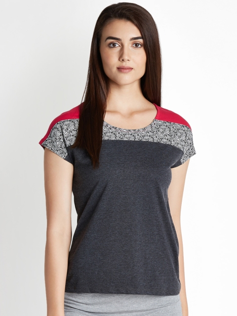 

Ajile by Pantaloons Women Charcoal Solid Pure Cotton Top