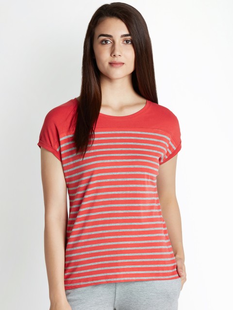 

Ajile by Pantaloons Women Coral Striped Top