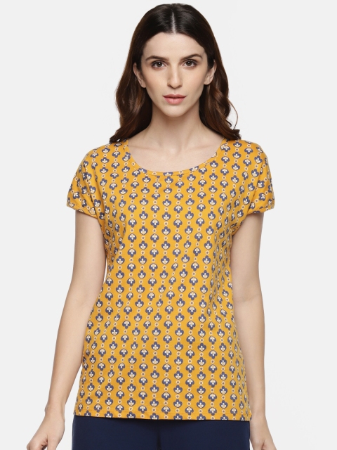 

Ajile by Pantaloons Women Mustard Printed Pure Cotton Top