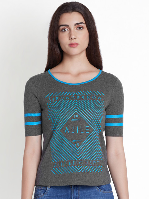 

Ajile by Pantaloons Women Charcoal Printed Round Neck T-shirt