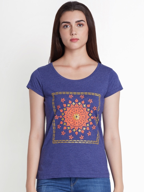 

Ajile by Pantaloons Women Blue Printed Round Neck T-shirt