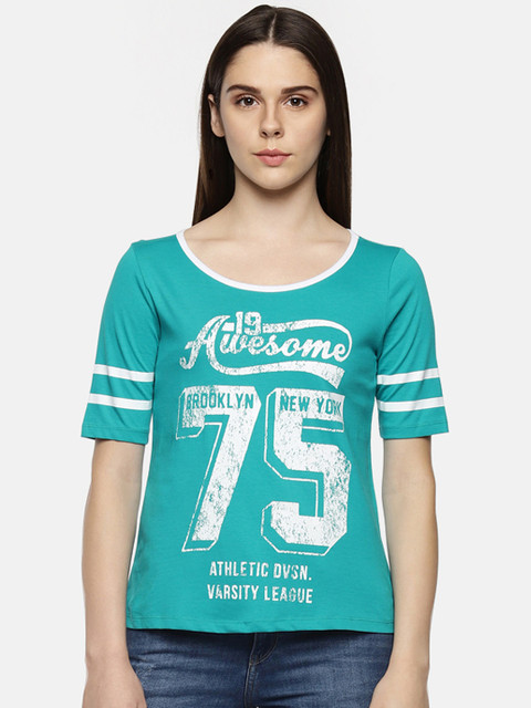 

Ajile by Pantaloons Women Blue Printed Round Neck T-shirt