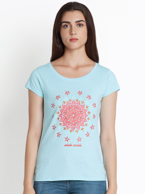 

Ajile by Pantaloons Women Blue Printed Round Neck T-shirt