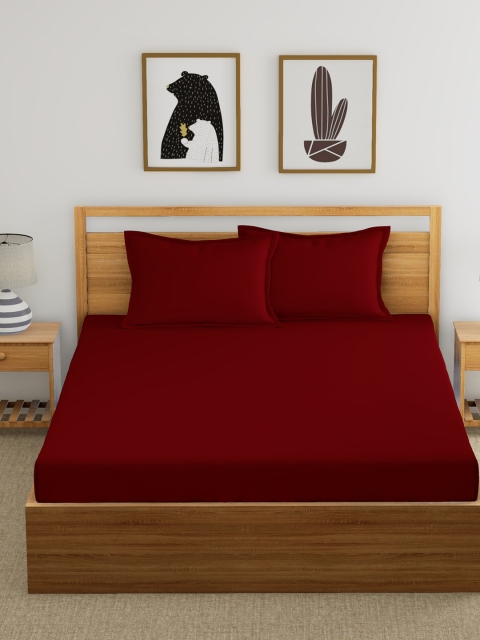 

Dreamscape Maroon Solid Flat 300 TC Cotton 1 King Bedsheet with 2 Pillow Covers