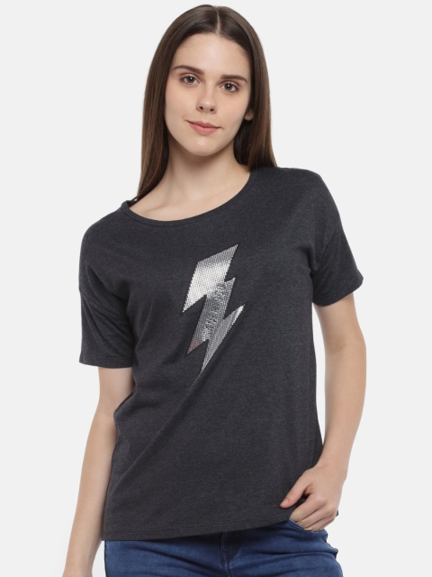 

SF JEANS by Pantaloons Women Grey Printed Round Neck T-shirt