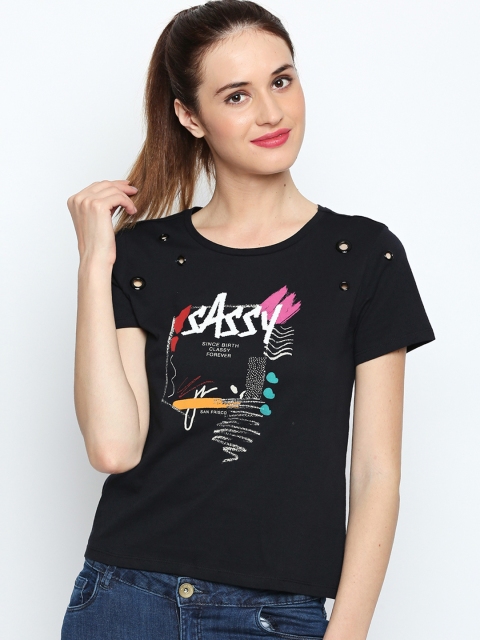 

SF JEANS by Pantaloons Women Black Printed Round Neck T-shirt