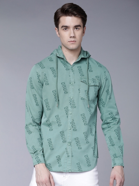 

LOCOMOTIVE Men Sea Green Slim Fit Printed Casual Shirt