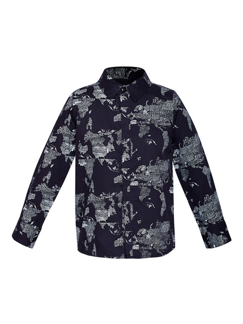 

Oxolloxo Boys Navy Blue Regular Fit Printed Casual Shirt