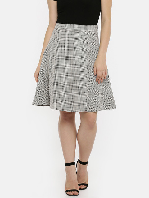

Annabelle by Pantaloons Women Beige Checkered Flared Skirt, Grey