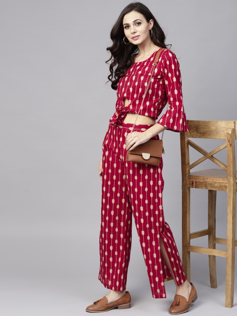 

AKS Women Red & Beige Printed Crop Top with Palazzos