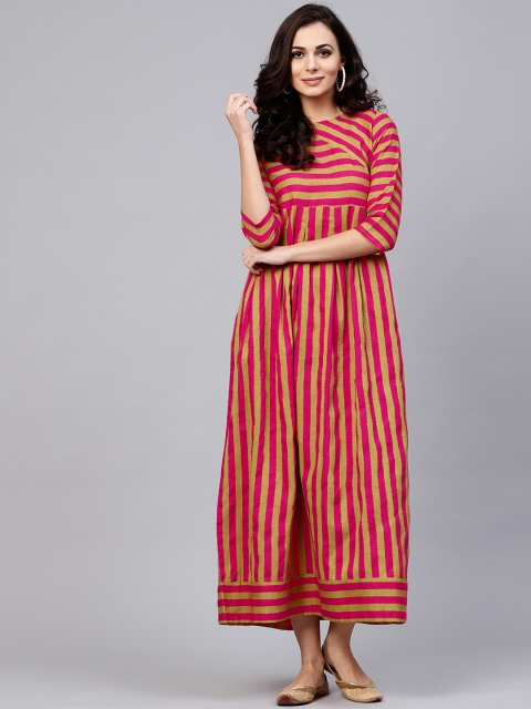 

AKS Women Magenta & Green Striped Maxi Dress