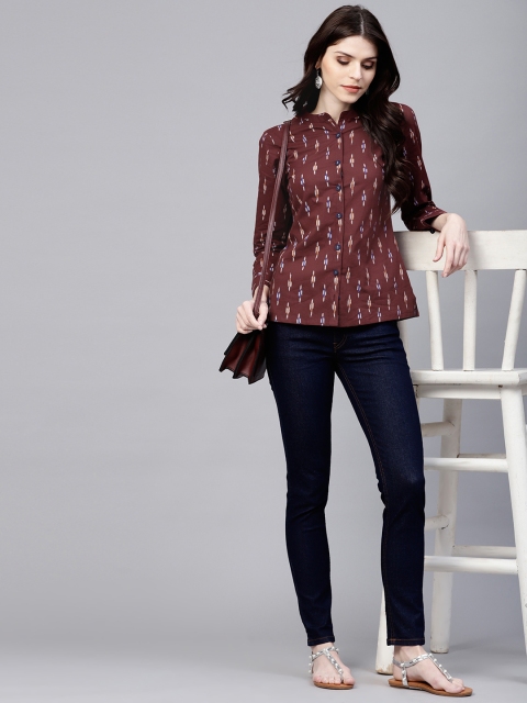 

AKS Women Maroon Regular Fit Ikat Print Casual Shirt