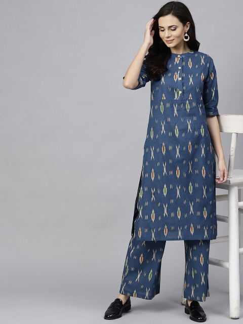 

AKS Women Blue & Beige Printed Kurta with Palazzos