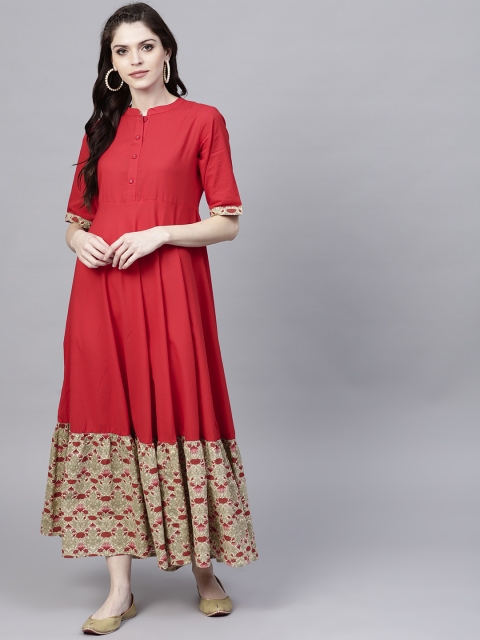 

AKS Women Red & Beige Solid Anarkali Kurta