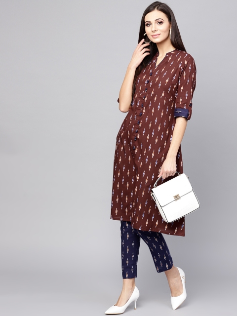 

AKS Women Brown Printed A-Line Kurta