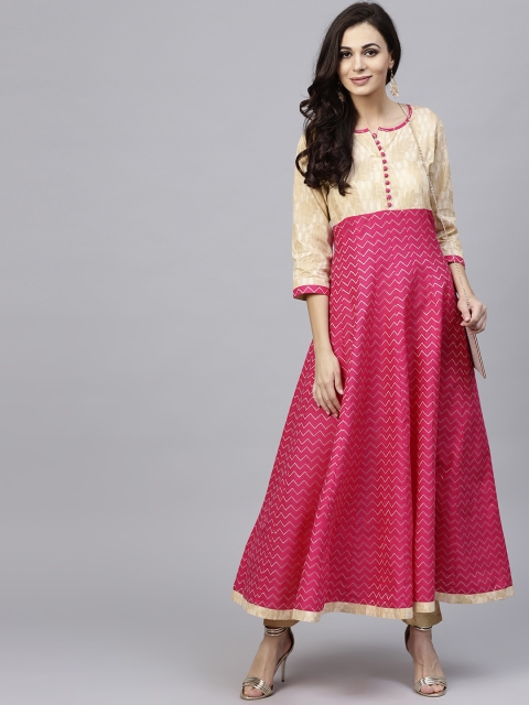 

AKS Women Pink & Beige Woven Design A-Line Kurta