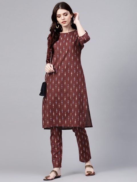 

AKS Women Maroon & White Ikat Print Kurta with Trousers