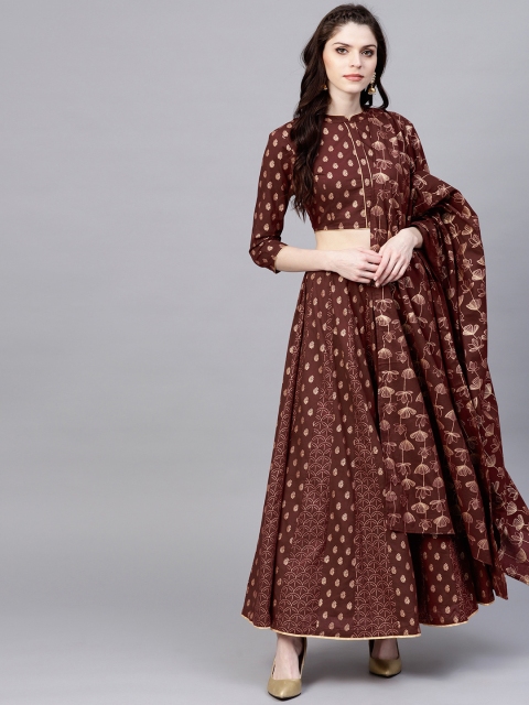 

AKS Maroon & Golden Printed Ready to Wear Lehenga & Blouse with Dupatta