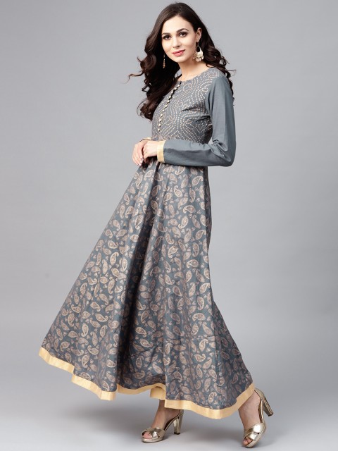 

AKS Women Grey & Golden Printed Maxi Dress