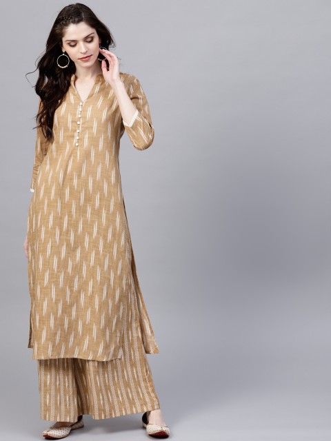 

AKS Women Beige & Off-White Printed Kurta with Palazzos
