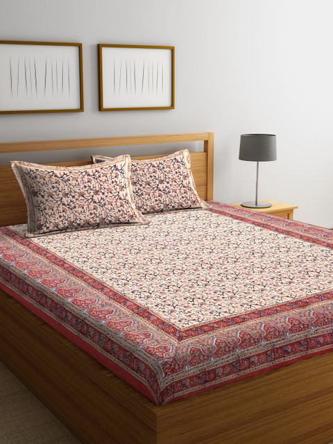 

Rajasthan Decor Multicoloured Floral Flat 180 TC Cotton 1 King Bedsheet with 2 Pillow Covers, Multi