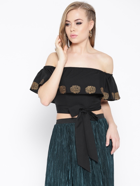 

MABISH by Sonal Jain Women Black Solid Crop Bardot Top