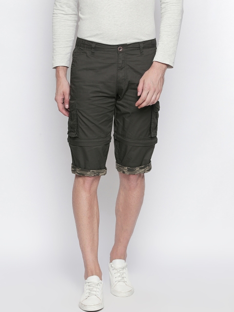 

beevee Men Olive Green Solid Regular Fit Cargo Shorts