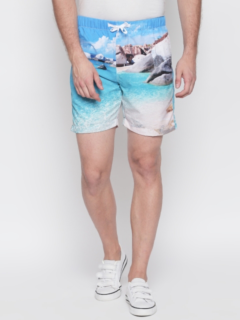 

beevee Men White & Blue Printed Regular Fit Regular Shorts