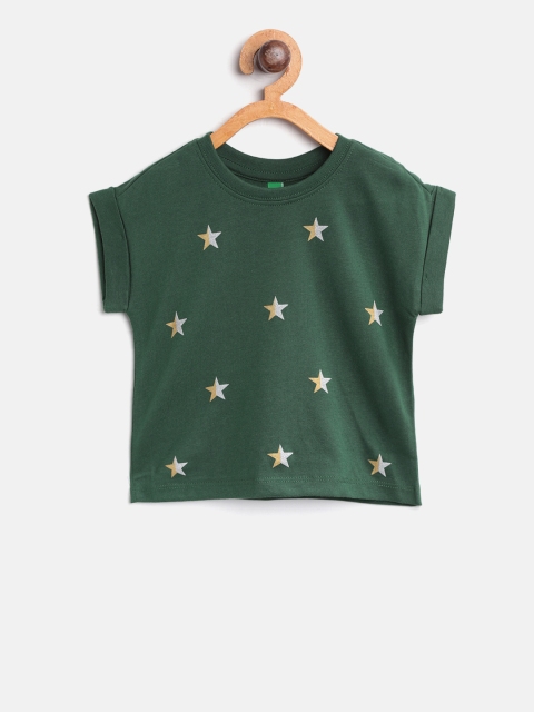 

United Colors of Benetton Girls Olive Green Star Print Round Neck T-shirt