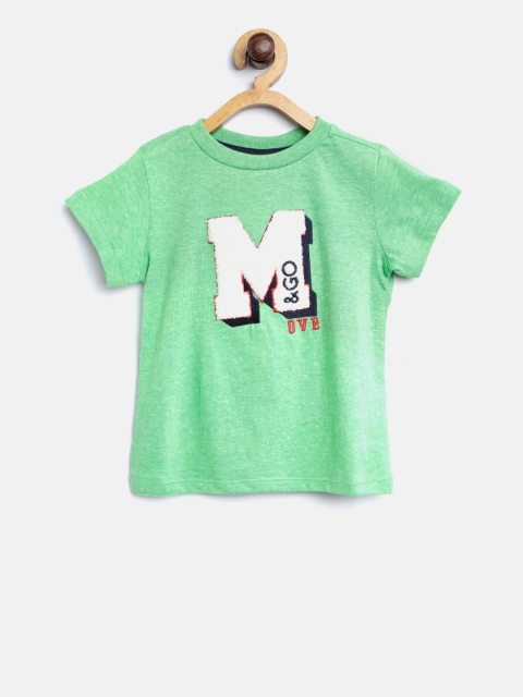 

United Colors of Benetton Boys Green Applique Round Neck T-shirt