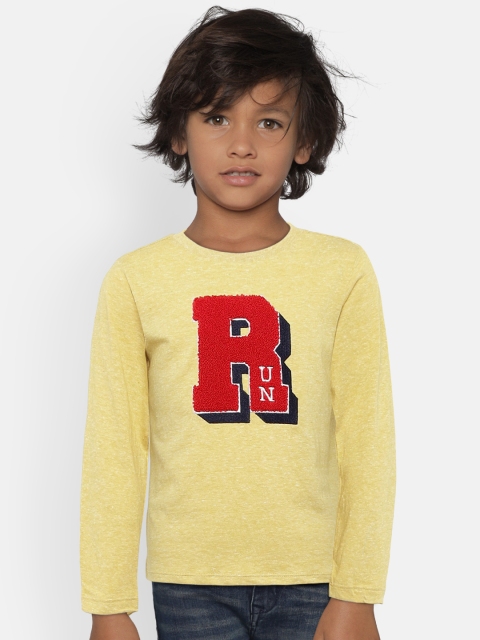 

United Colors of Benetton Boys Mustard Yellow Applique Round Neck T-shirt