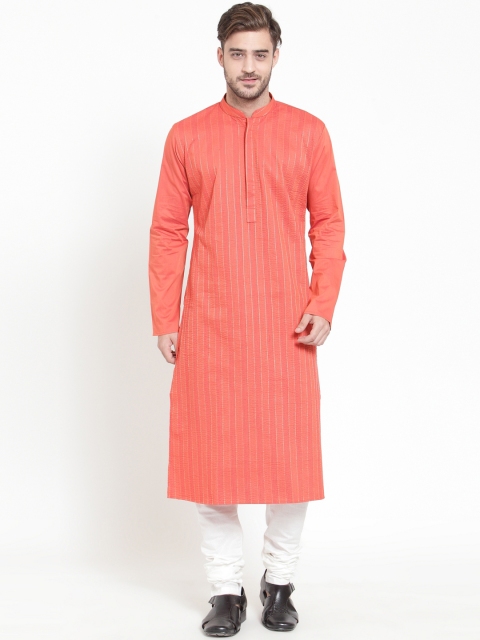 

SOHO By MAFATLAL Men Peach-Coloured Woven Design Straight Kurta