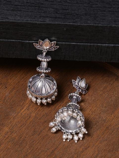 

Voylla Silver-Plated Dome Shaped Oxidised Jhumkas