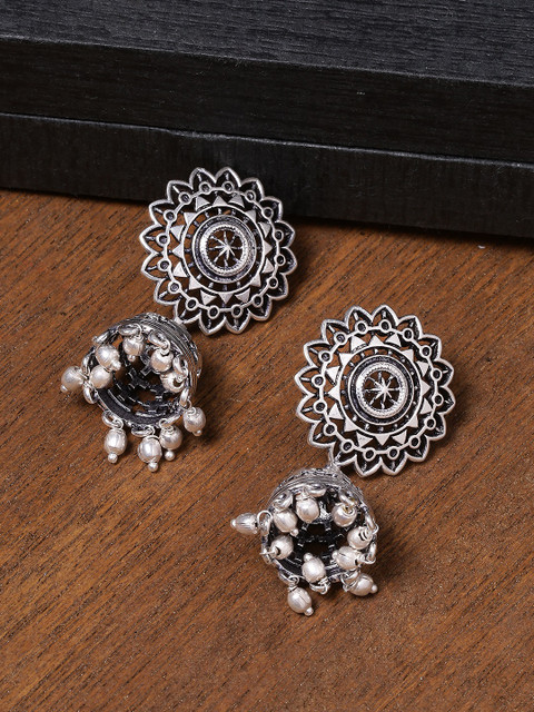 

Voylla Silver-Toned Dome Shaped Jhumkas